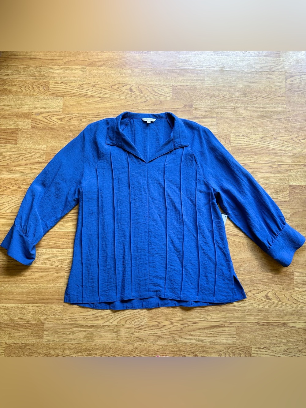 John Mark Cobalt Blue Collared Split V-Neck Tunic Top 3/4 Sleeves Sz M NEW - Picture 3 of 16